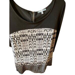 Womens NY Collection 3/4 Sleeve Geometric Pattern Top Size 2X Black & White